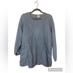 California Threads Women’s Top Linen Large Front Pockets Roll Up Sleeves USA